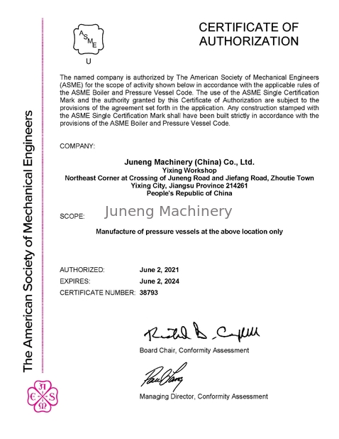 Китай Juneng Machinery (China) Co., Ltd. Сертификаты